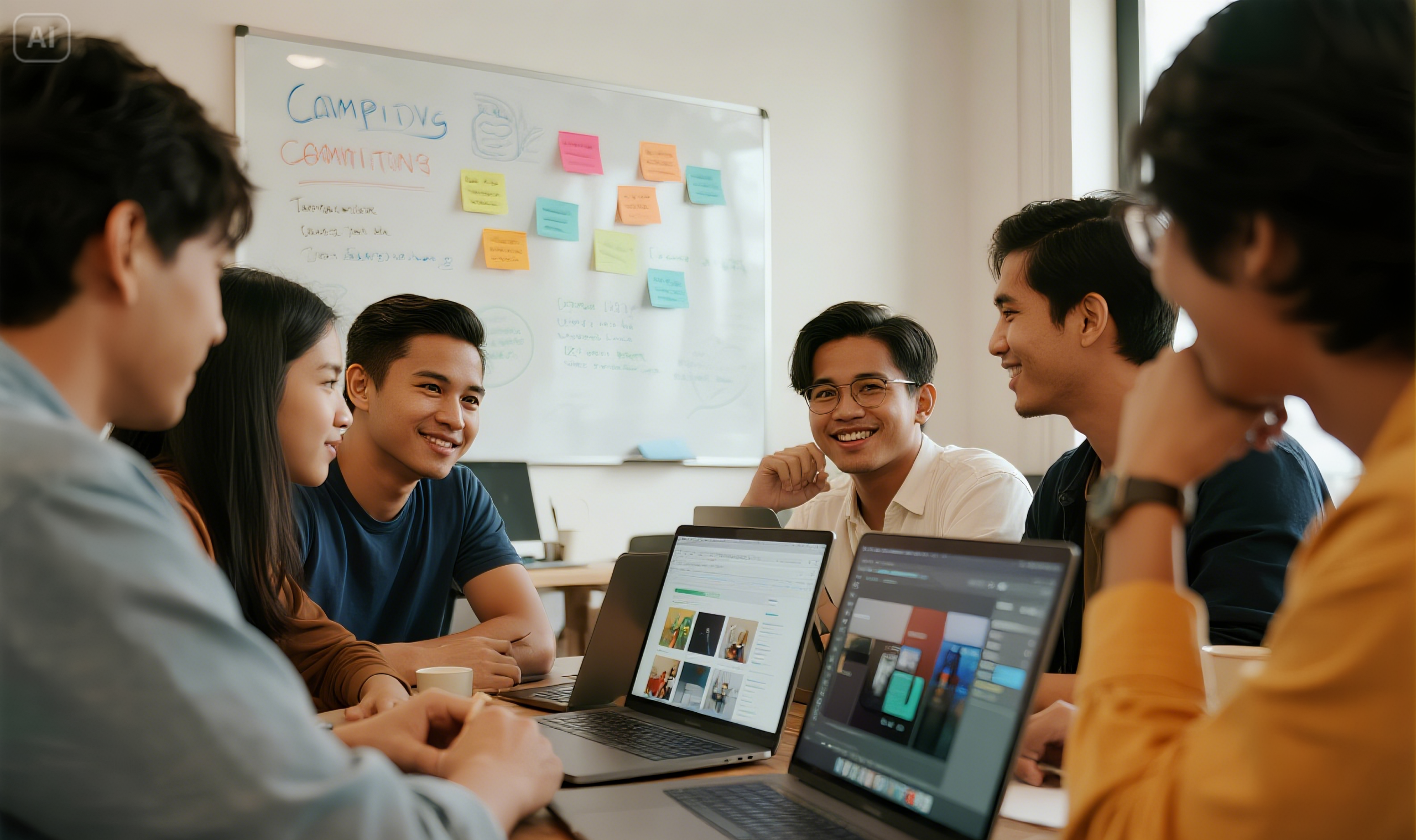 jimeng-2025-06-24-625-Photo-realistic scene of young Indonesian digital aaworking together i...